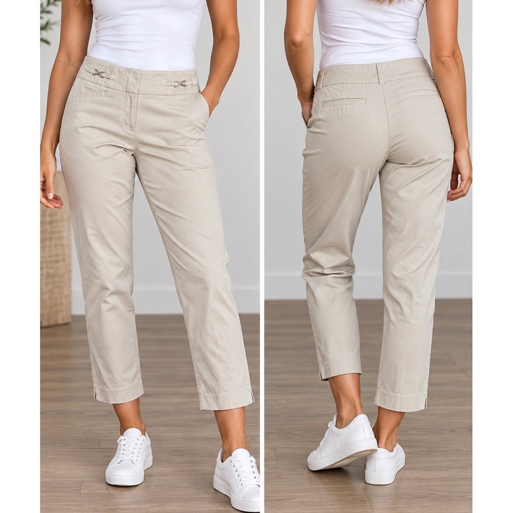New York & Company Beige Cropped Pants Womens Size 0 7th Avenue Suiting Stretch